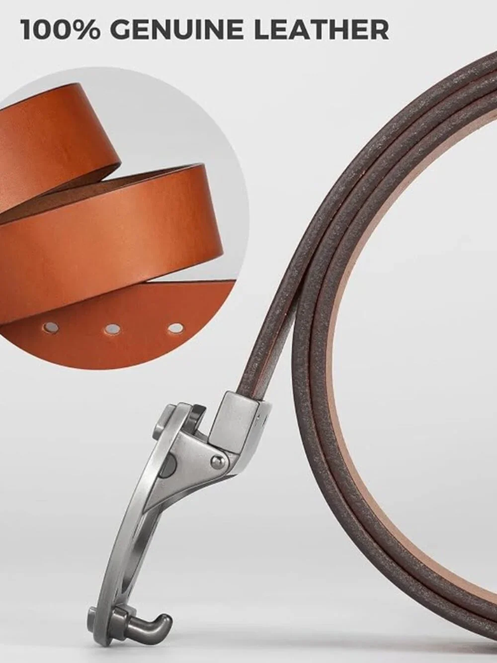 BIYBLETES Horseshoe Belt Buckle Belt Brown 100% Genuine Leather Unisex - 30